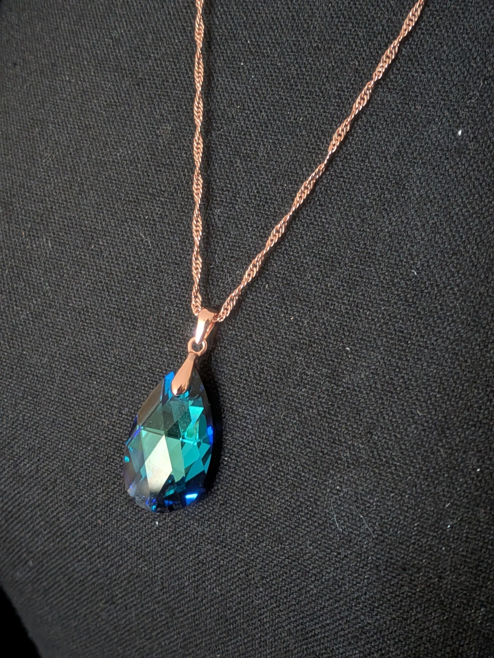 Fifth Avenue Collection Bermuda Blue Teardrop Swarovski Crystal Necklace Rose